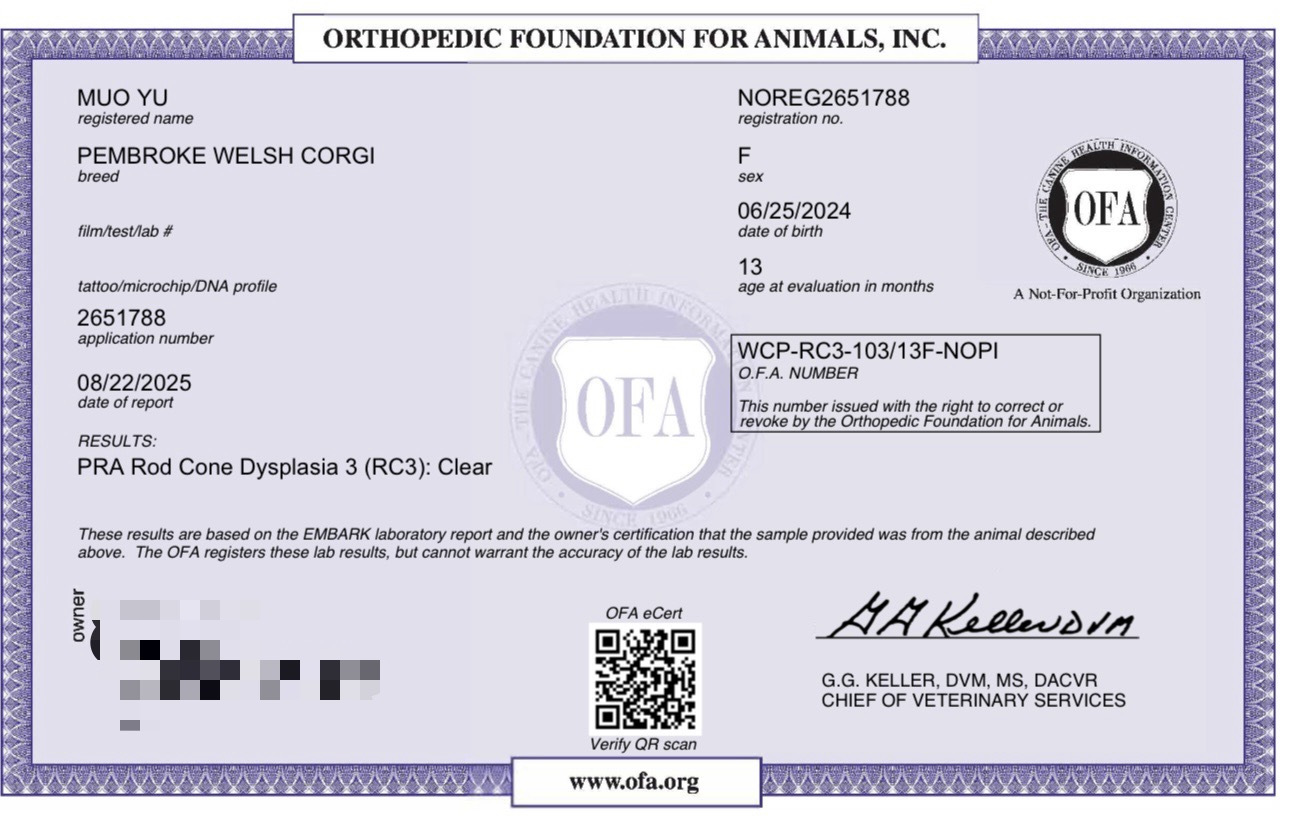 OFA Certificate — Moss